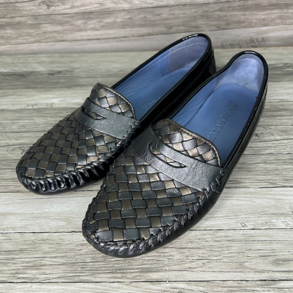 Robert Zur Womens Loafers 9.5 Black Gunmental Woven Petra Driving Penny